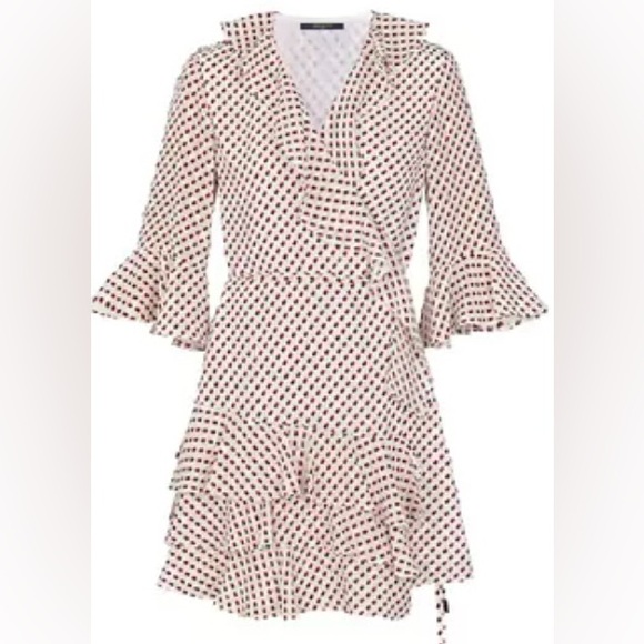 Sold — Louis Vuitton 2019 Silk Chiffon Wrap Dress Ivory Red Black Dot FR38 6 - Picture 1 of 14